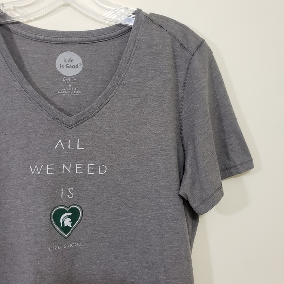 Life is good Michigan State Spartans v-neck graphic t-shirt woman's size medium - Picture 6 of 7
